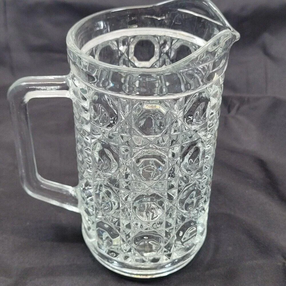 Indiana Glass Whitehall Pitcher Clear Cubist Vintage Mid Century‎ Modern Pressed